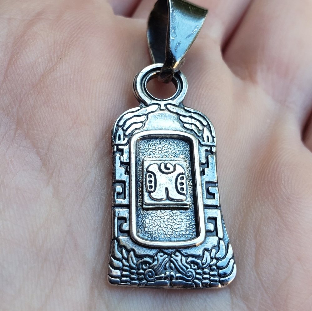 Unique Sterling Silver Mayan Mexican Glyph Pendant